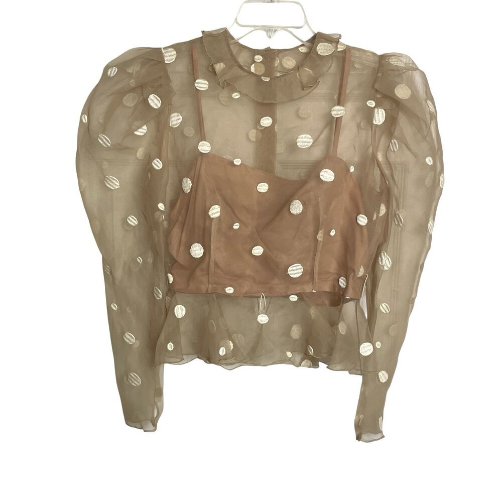 Vintage Partique New York Womens‎ Organza Overlay Cami Top 10 Nude Polka Dot 80s